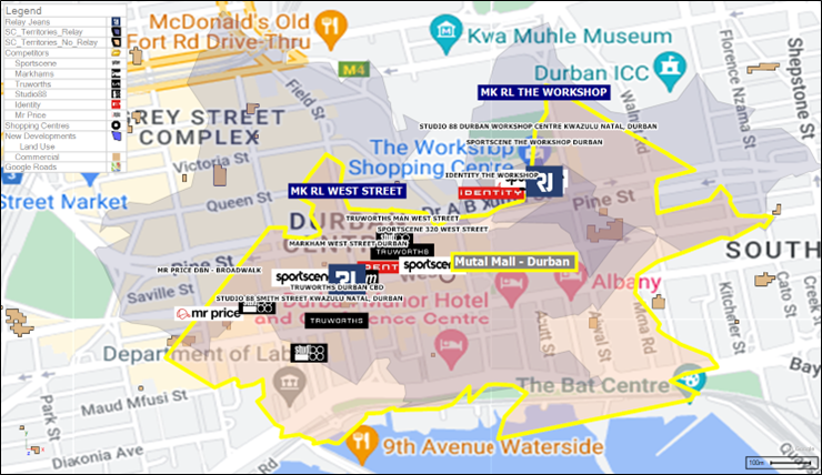 Shopping Centre: Mutual Mall – Durban_Convenience GLA – 5000.
1km Drive Distance Territory Urban (970 394 Turnover).